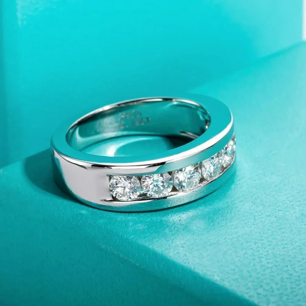 18K White Gold 2.1ct Wedding Band Eternity Ring Moissanite S925 Sterling Silver